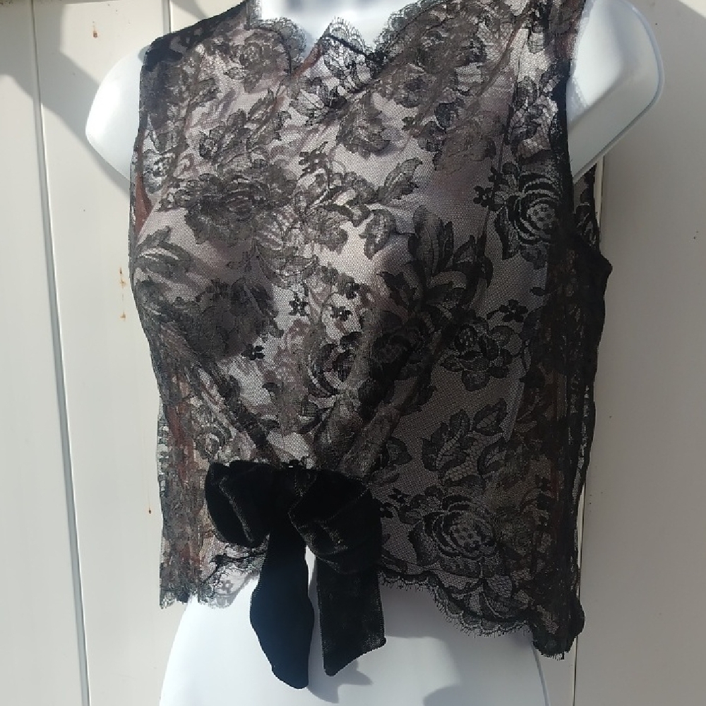 Vintage 60 Sexy Kitten Cropped Sheer Black Romantic Blouse XS/S